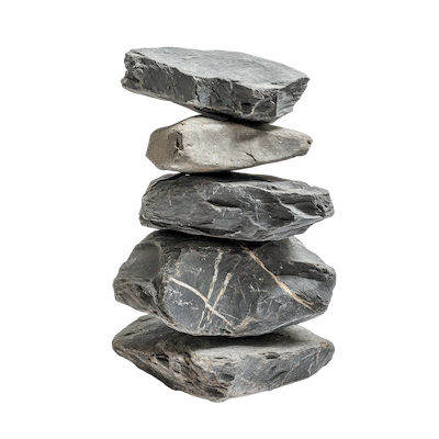A cairn, five gray rocks on top of one another. Illustration by: Iftikhar Alam